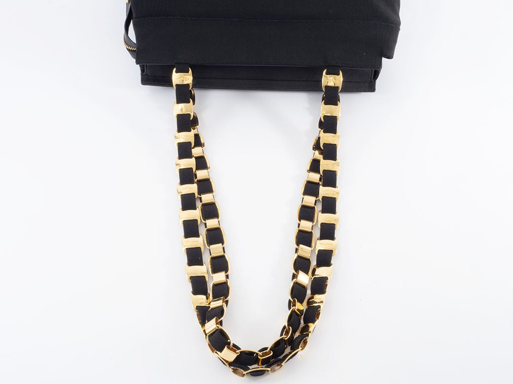 Ferragamo Vara Ribbon Womens Chain Shoulder Tote Bag Nylon Black Preowned Auth7