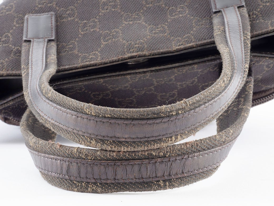GUCCI GG Canvas Leather Tote Handbag Small Brown 105650 Womens Preowned Auth4