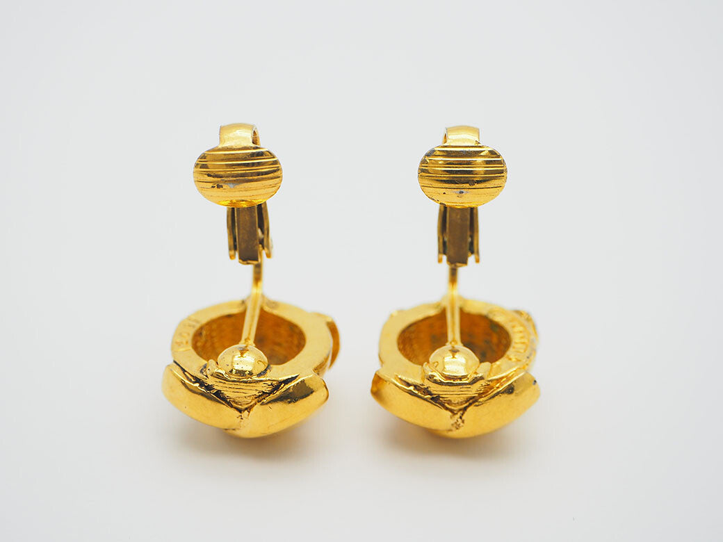 CHANEL Vintage Coco Earrings Gold Ladies Round Round Coco Mark Preowned Auth7