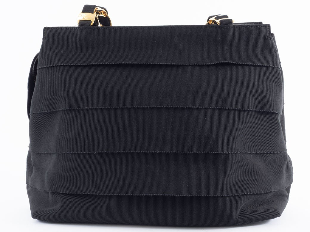 Ferragamo Vara Ribbon Womens Chain Shoulder Tote Bag Nylon Black Preowned Auth2