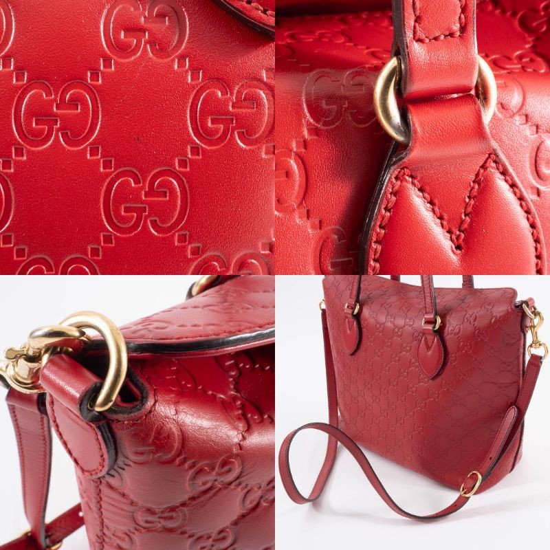GUCCI Guccissima Leather Convertible Crossbody Shoulder Bag Tote Red Preowned19