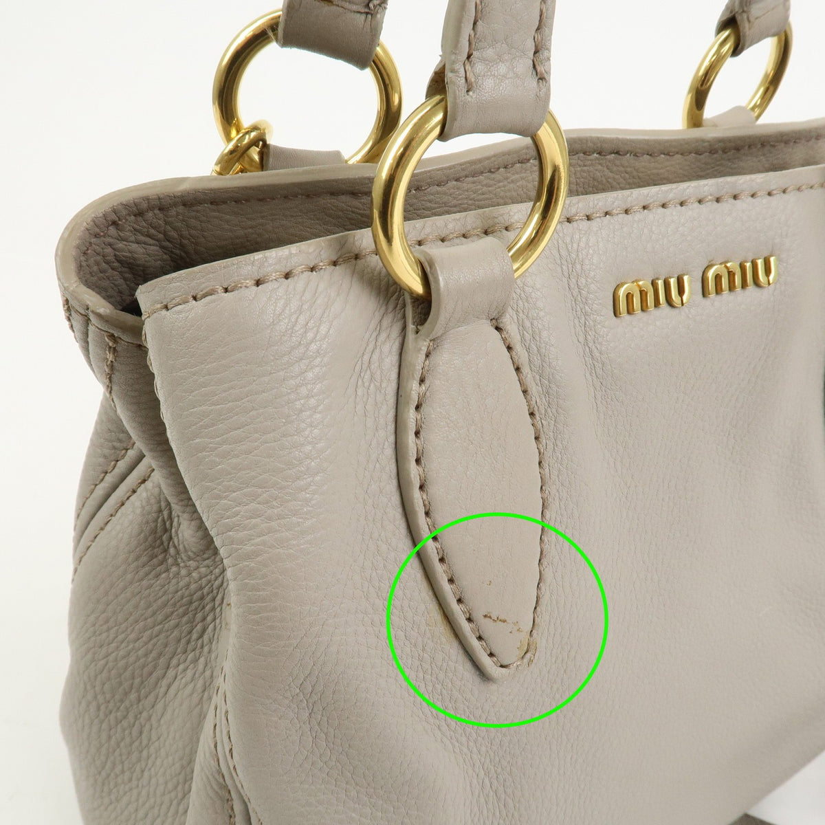 MIU MIU Handbag Logo Leather 2Way Bag Shoulder Bag Gray Authentic Used F/S14