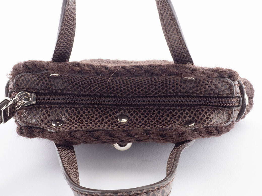 Ferragamo Wool Knit Accessory Pouch Womens Handbag Brown Charm Preowned Auth7