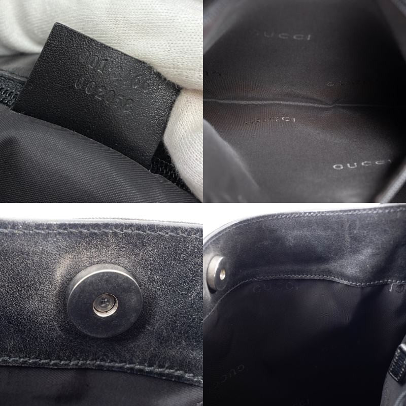 GUCCI Hobo Shoulder Bag Black Nylon Leather A4 Size 001.3166 Preowned Auth21