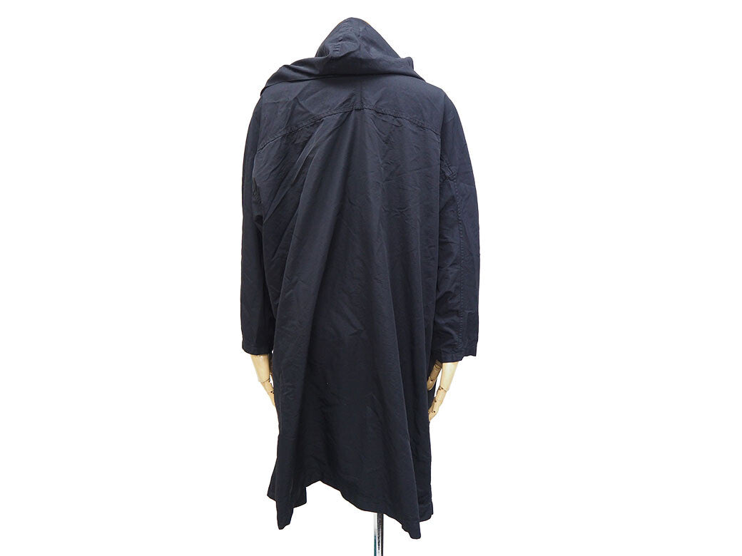 Auth Y's Yohji Yamamoto Oversized Black Nylon Coat YNJ05601 Women's Size 22
