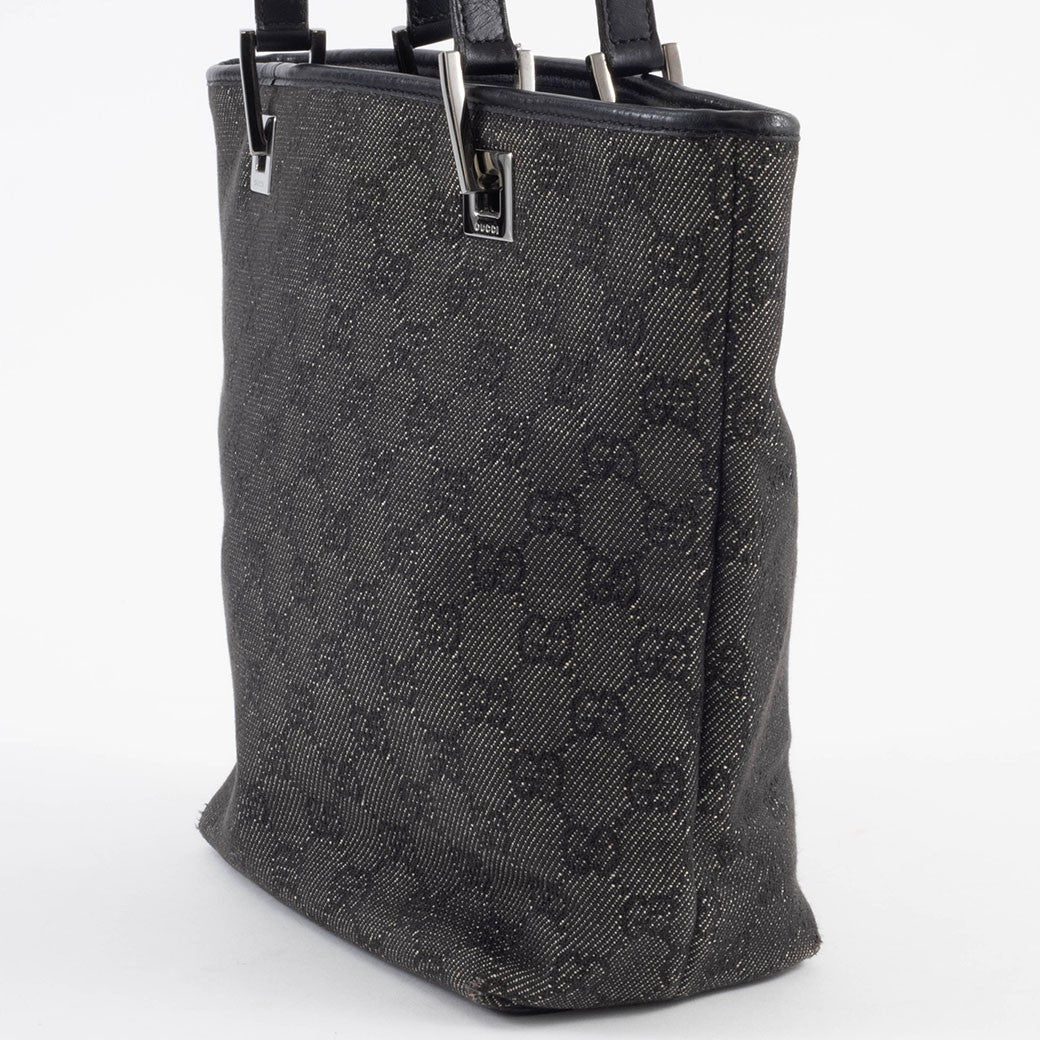 GUCCI GG Canvas Shoulder Tote Bag Underarm Gray Leather Handbag 31244 Preowned3