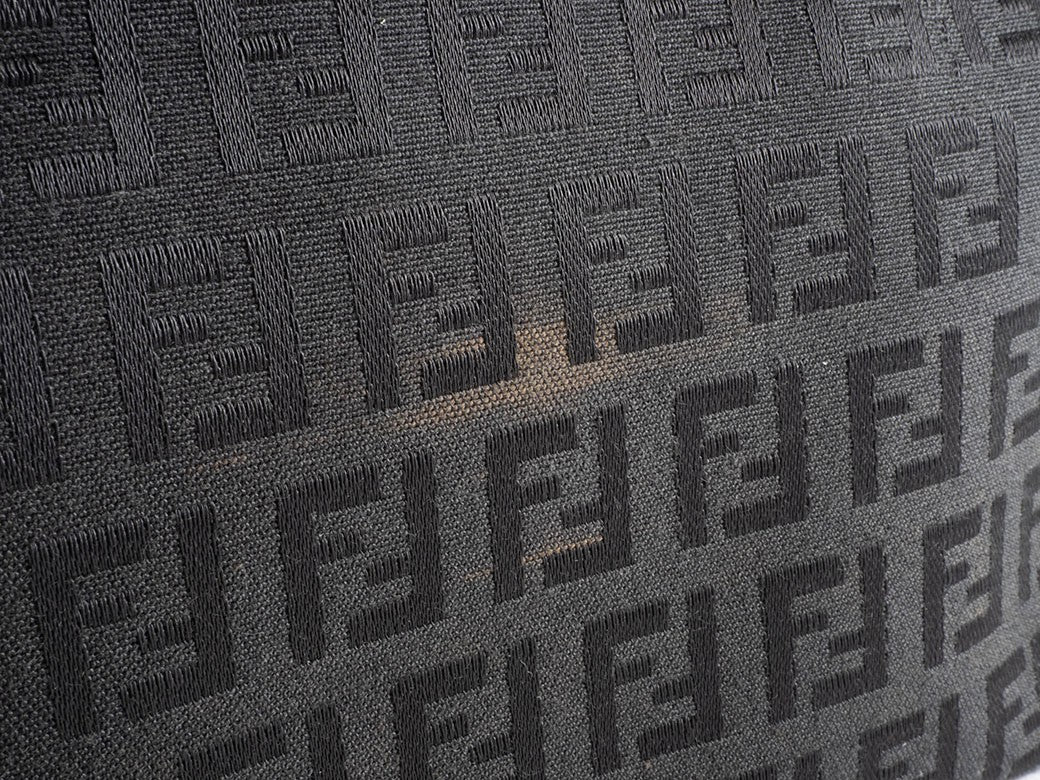 FENDI Zucchino Black Canvas Leather Shoulder Tote Bag 8BH153 Preowned Auth13