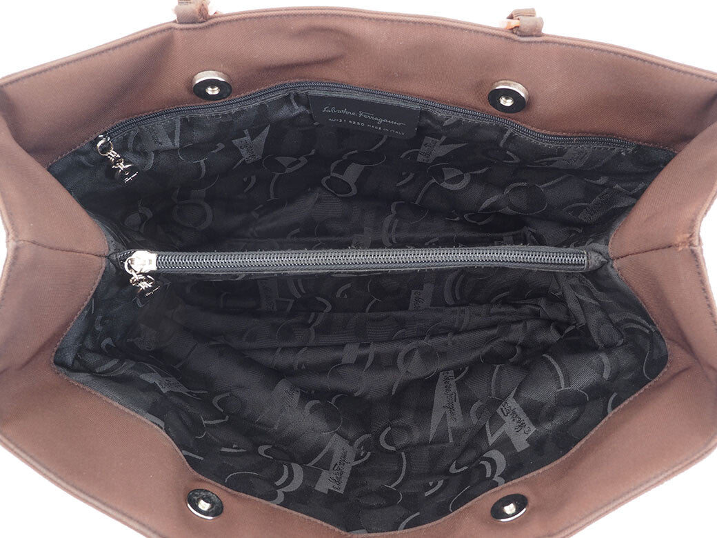 Salvatore Ferragamo Plastic Chain Shoulder Tote Bag Brown Nylon Preowned Auth8