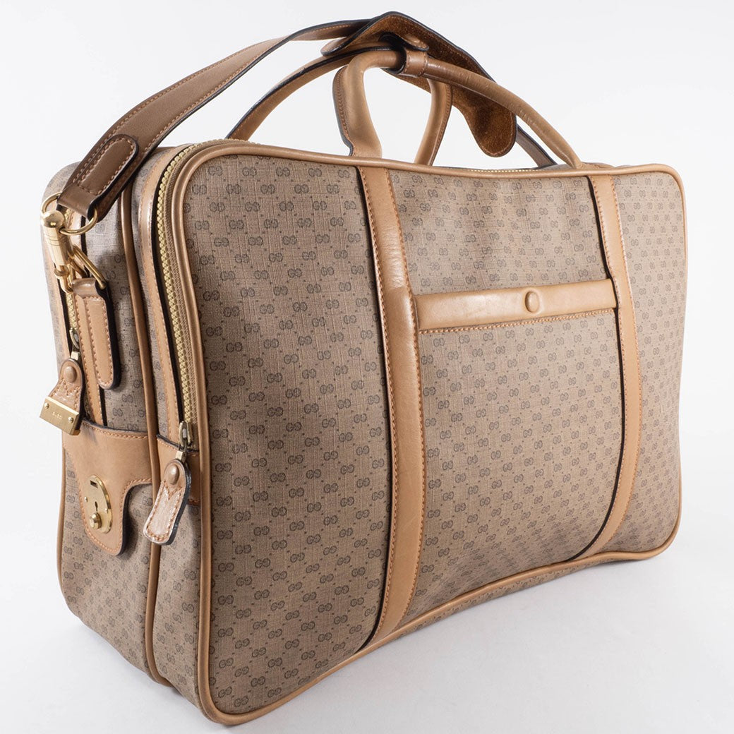 GUCCI Old Gucci Micro GG PVC Boston Bag Travel Beige Brown Vintage Preowned6