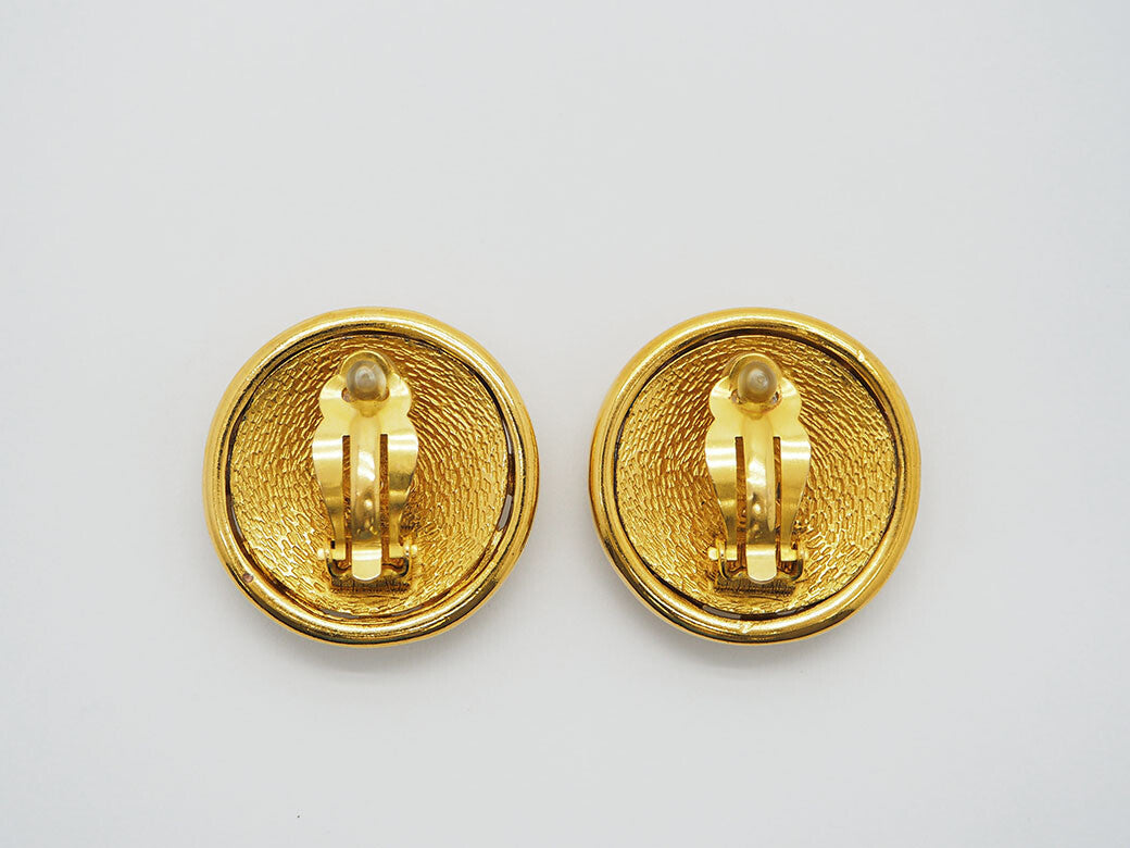 CHANEL Vintage 4P Coco Round Earrings Gold Ladies Openwork Round Preowned Auth2