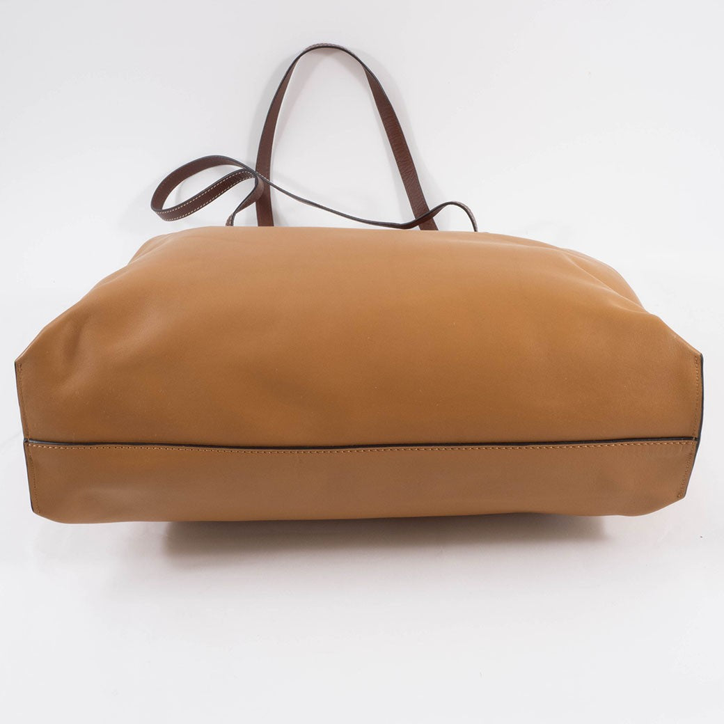 LOEWE Lazo Tote Bag Camel Brown Leather Large A4 Shoulder Bag Preowned Auth8