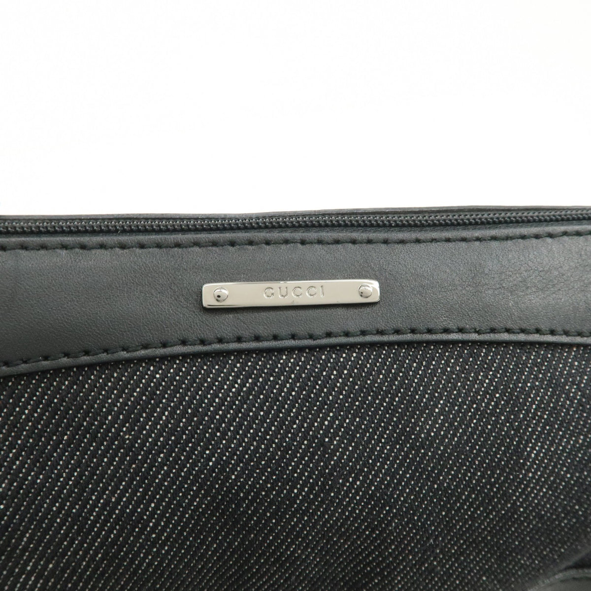 GUCCI Sherry Leather Denim Accessory Pouch Hand Bag Black 92820 Auth Used F/S19