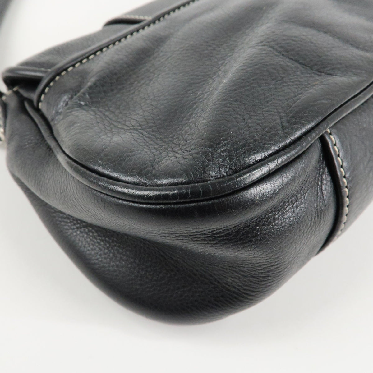 Christian Dior CD Logo Shoulder Bag Black Leather Womens Handbag Preowned Auth14