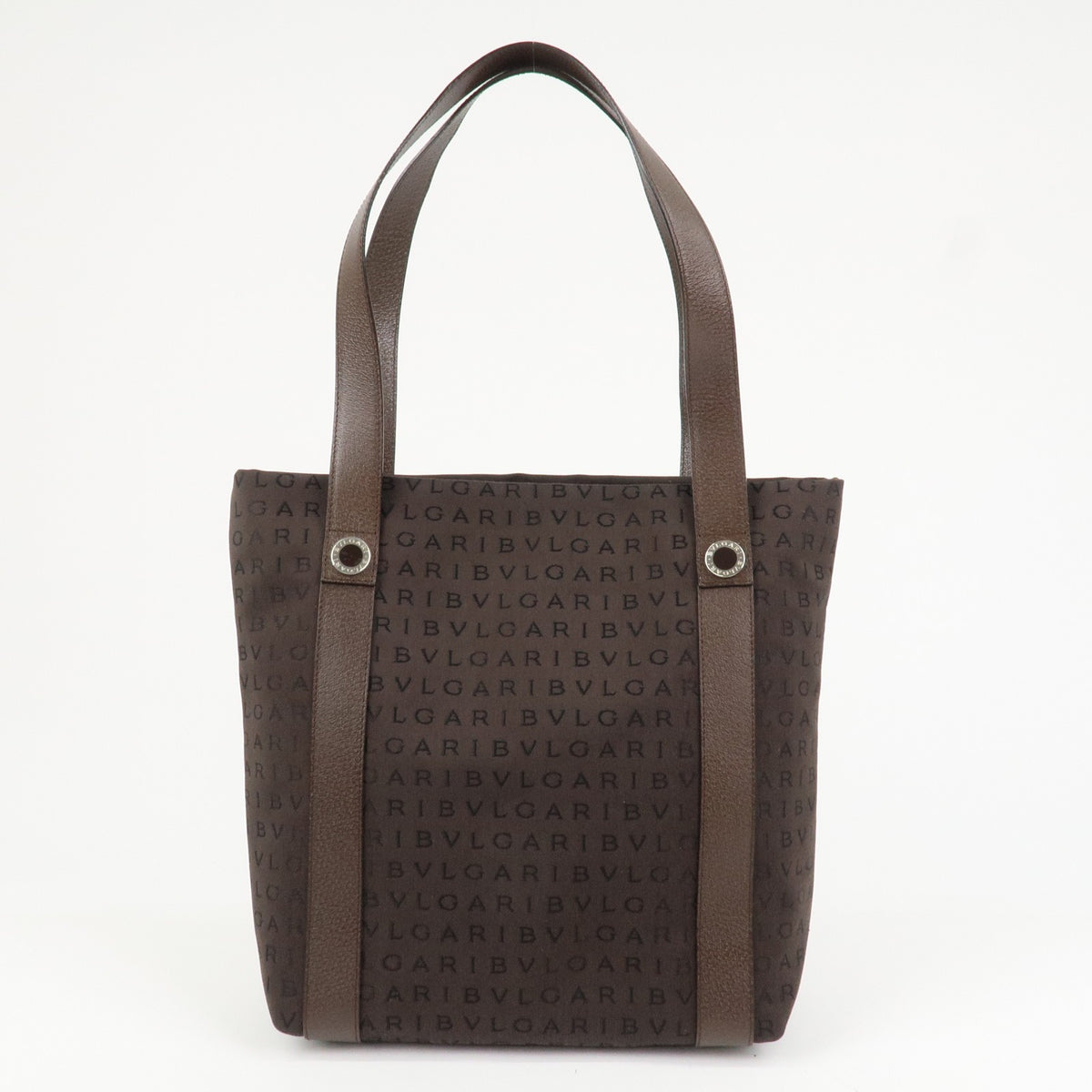 BVLGARI Logo Mania Canvas Leather Shoulder Bag Tote Bag Brown Authentic Used F/S1