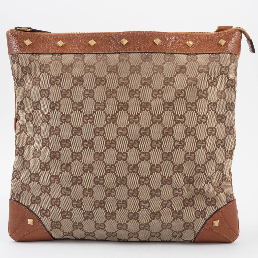 GUCCI GG Canvas Studded Beige Brown Crossbody Shoulder Bag 120894 Preowned Auth2