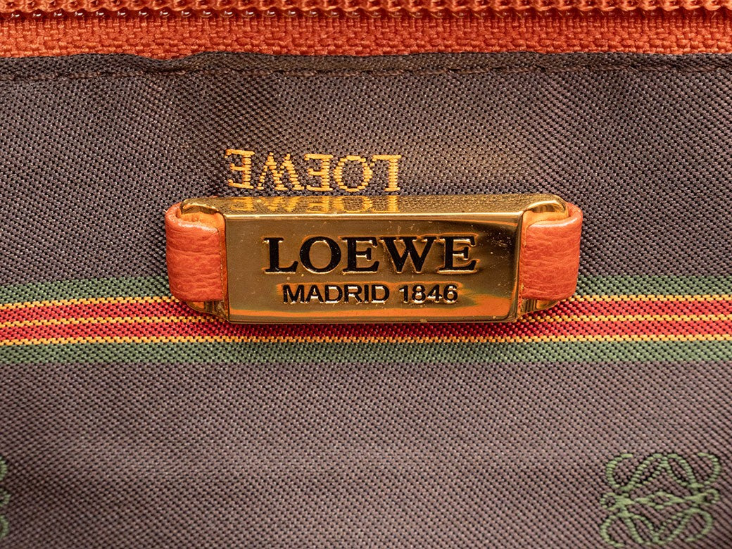 LOEWE Velazquez Shoulder Tote Bag Orange Leather Twisted Hardware Preowned7