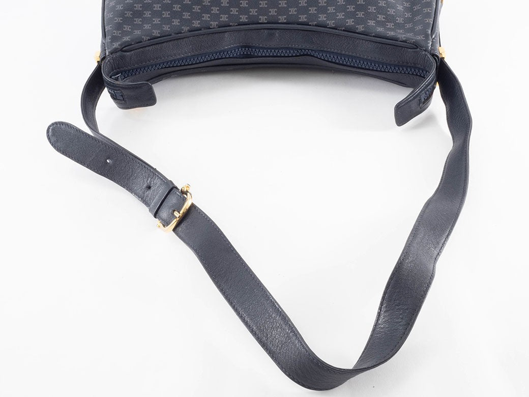 CELINE Macadam Blazon Navy PVC Leather Shoulder Bag Hobo Vintage Preowned Auth11