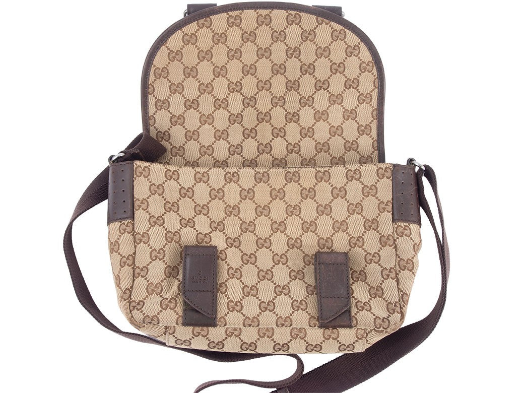 GUCCI GG Canvas Messenger Crossbody Shoulder Bag Beige Brown 145858 Preowned3