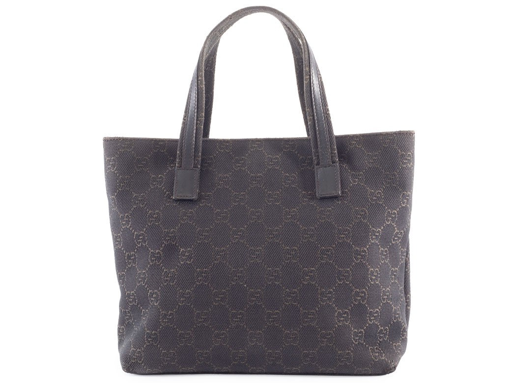 GUCCI GG Canvas Leather Tote Handbag Small Brown 105650 Womens Preowned Auth2