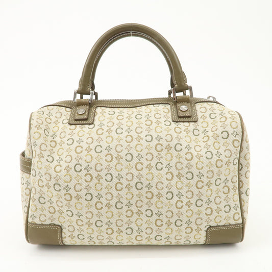 Auth CELINE C Macadam Canvas Leather Mini Boston Bag Ivory Khaki Reuse Used1