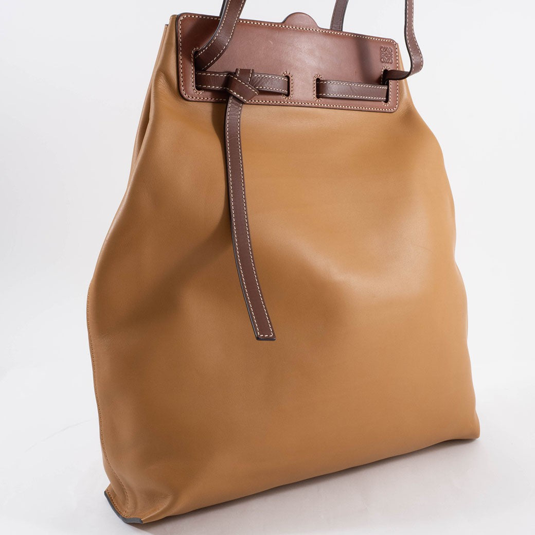 LOEWE Lazo Tote Bag Camel Brown Leather Large A4 Shoulder Bag Preowned Auth2