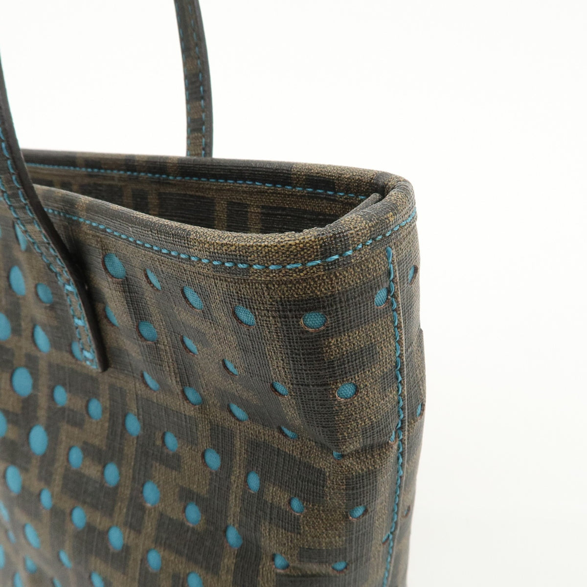 FENDI Tote Bag Zucca Nylon Punching Brown Black 8BH223 Authentic Used Reuse F/S15
