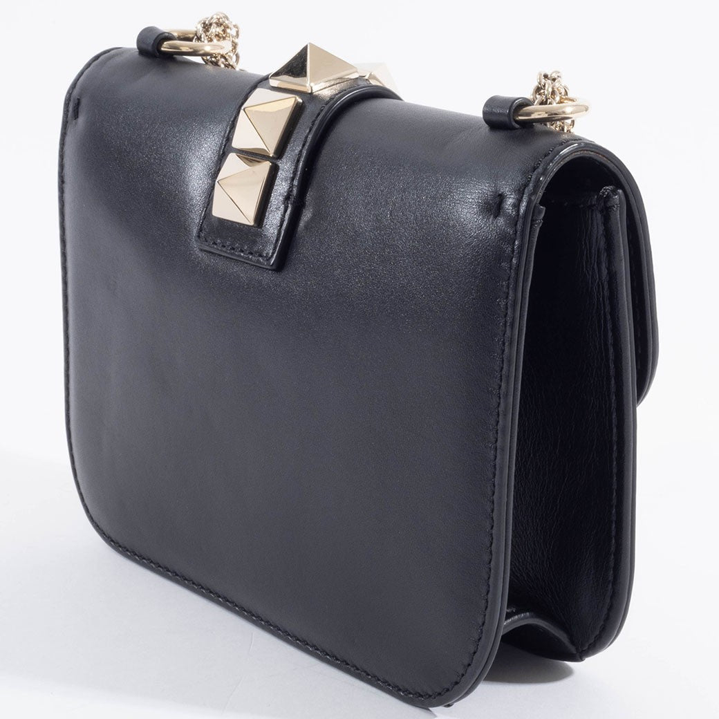 Valentino Garavani Rockstud Chain Shoulder Bag Black Leather Preowned Auth6