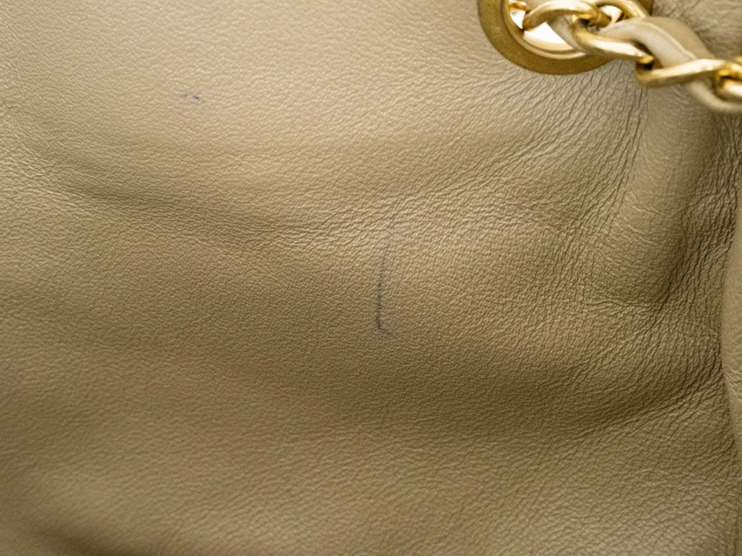 CHANEL Bicolore Leather Chain Shoulder Tote Bag Beige Convertible Preowned Auth9