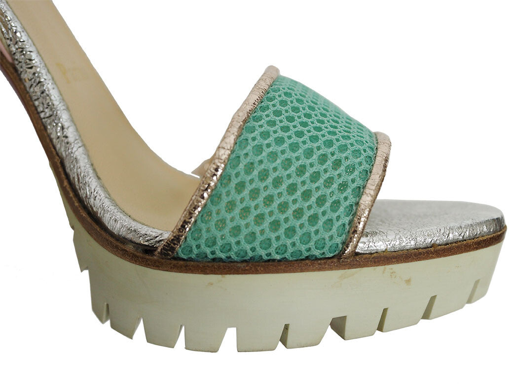 Christian Louboutin Platform Sandals Silver Green Women's 37.5 Reuse Used Preow10
