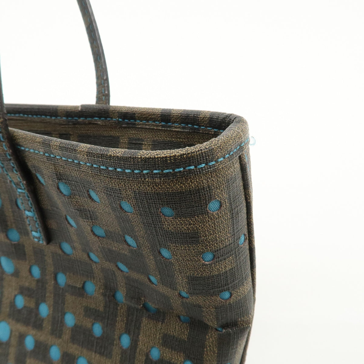 FENDI Tote Bag Zucca Nylon Punching Brown Black 8BH223 Authentic Used Reuse F/S17