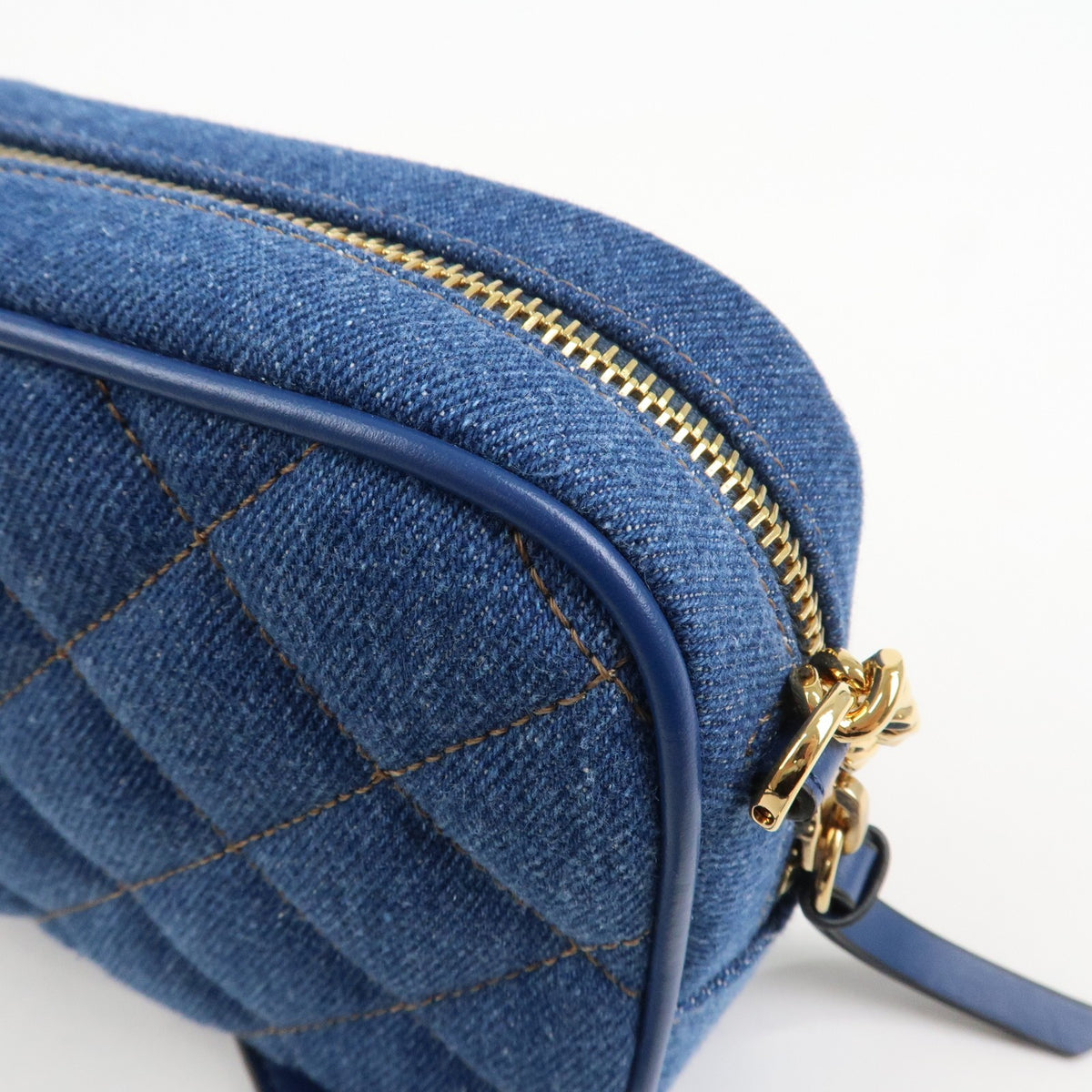 GIANNI VERSACE Denim Leather Chain Shoulder Bag Blue Authentic Used F/S16