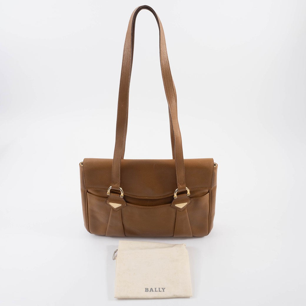 BALLY Old Bally Womens Shoulder Bag Camel Leather Flap Vintage Preowned Auth17