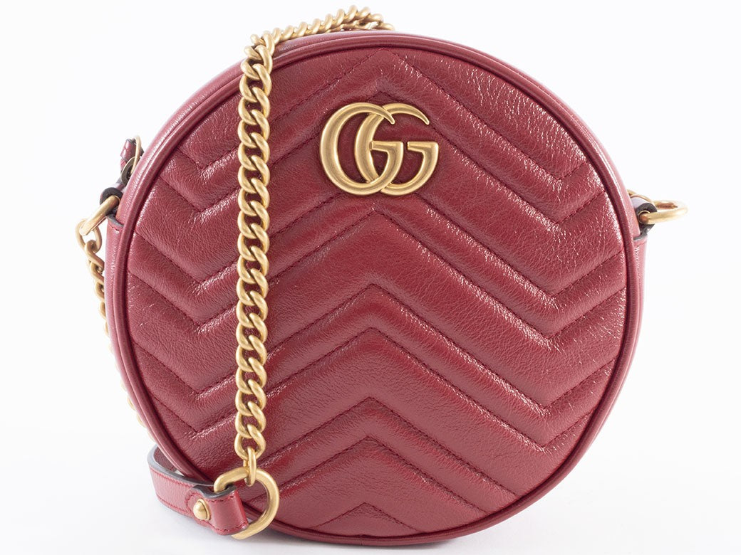 GUCCI GG Marmont Chain Shoulder Bag Red Round Heart Woman 550154 Preowned Auth2