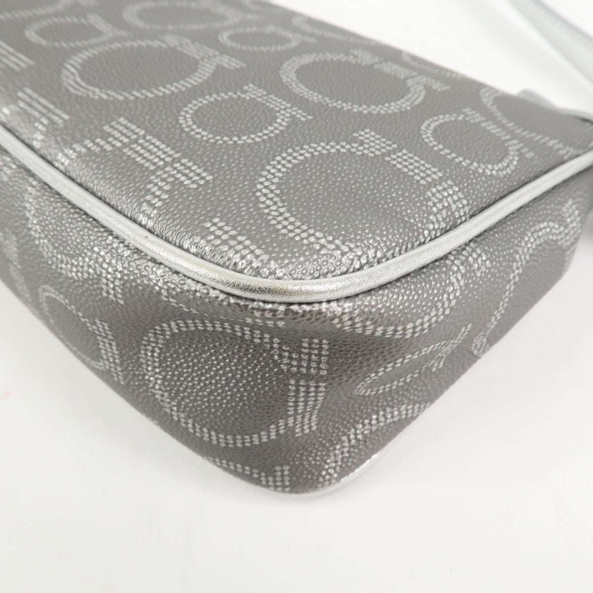 Ferragamo Gancini Logo Leather Shoulder Bag Hand Bag Silver Authentic Used F/S11