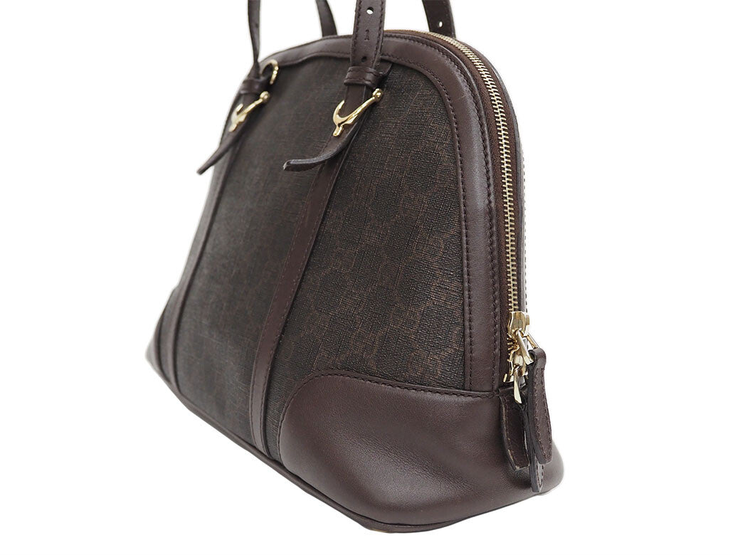 GUCCI GG Supreme Handbag Brown PVC Leather Convertible Crossbody Preowned Auth3
