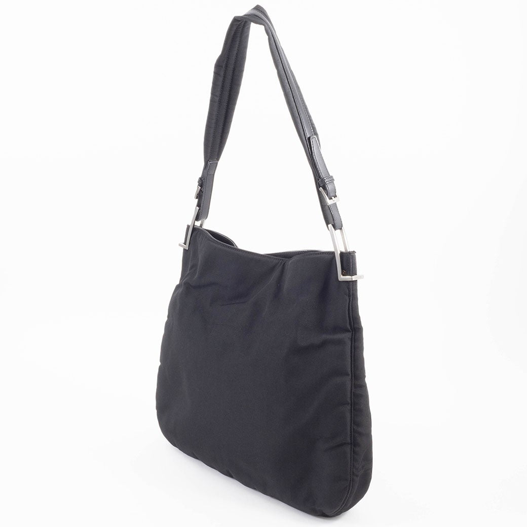 GUCCI Hobo Shoulder Bag Black Nylon Leather A4 Size 001.3166 Preowned Auth15