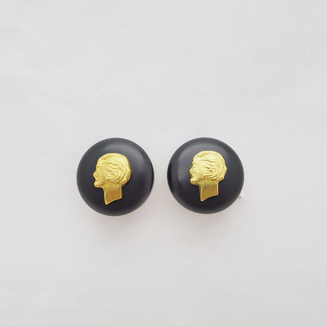 CHANEL Vintage Coco Chanel Earrings Black x Gold Ladies 95P Cameostyle1