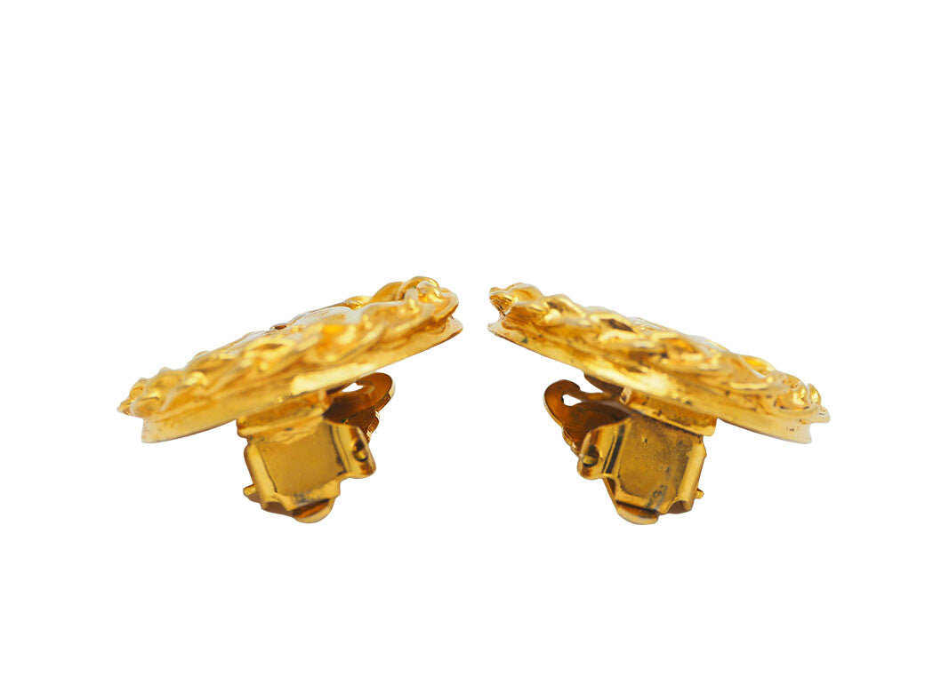 CHANEL Vintage Round Mademoiselle Earrings Chain Around Reuse Used Preowned1