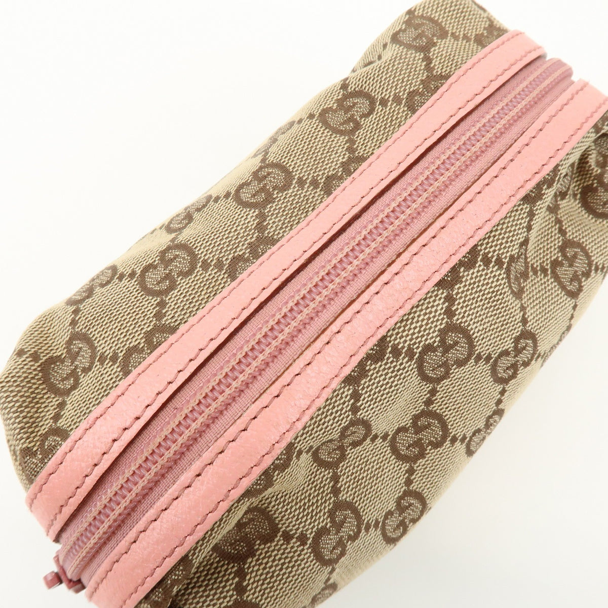 GUCCI GG Monogram Canvas Leather Cosmetic Pouch Beige Pink 29595 Preowned Auth5