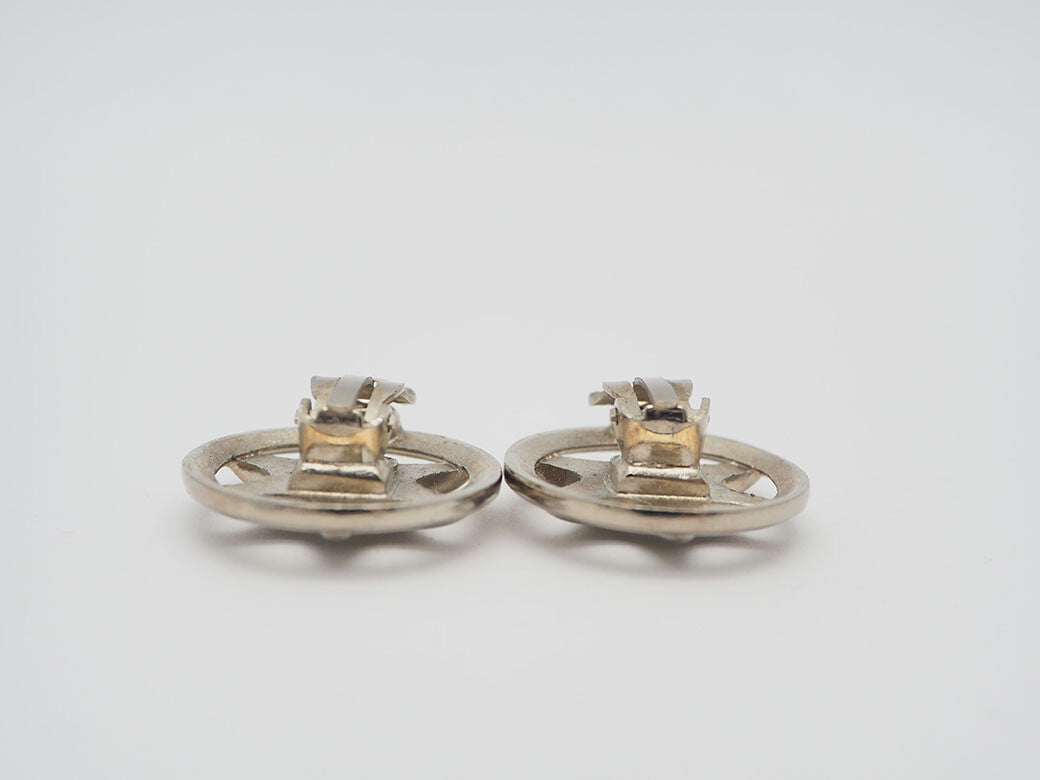 CHANEL Round Hexagram Earrings Silver Ladies 97A Metal Star Star Reuse Used2
