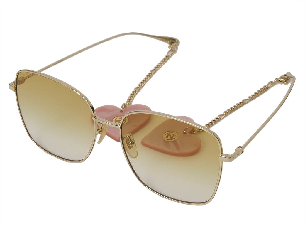 Gucci Square Charm Sunglasses Accessories Gold Yellow Gradation Pink GG1030SK1