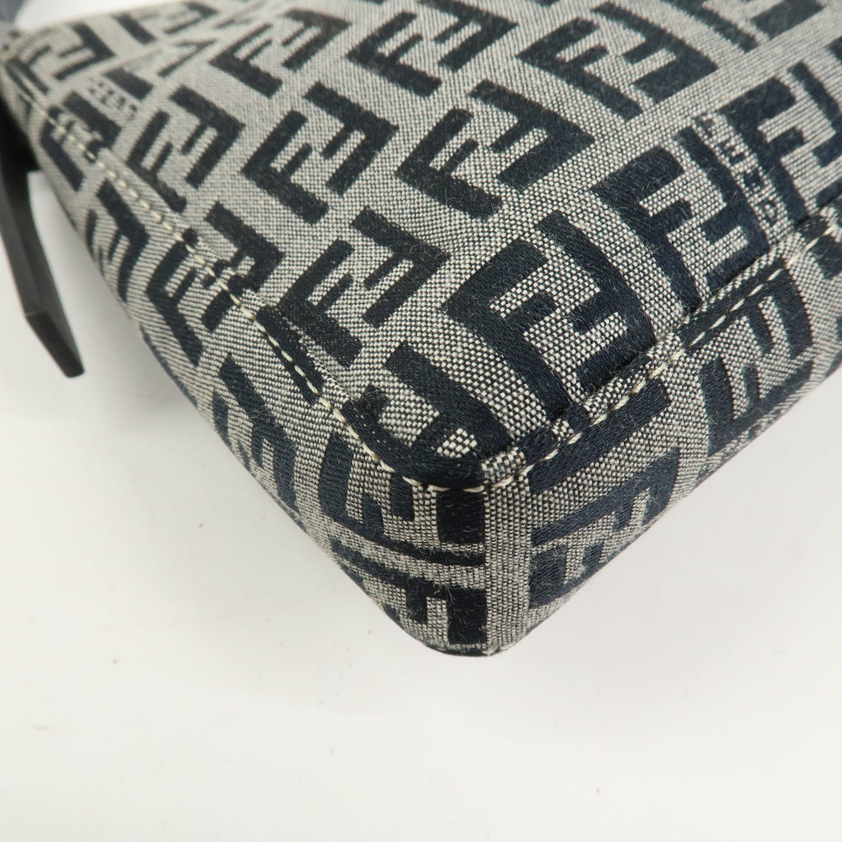 FENDI Zucchino Canvas Leather Shoulder Bag Navy Blue Logo 8BR042 Preowned Auth10