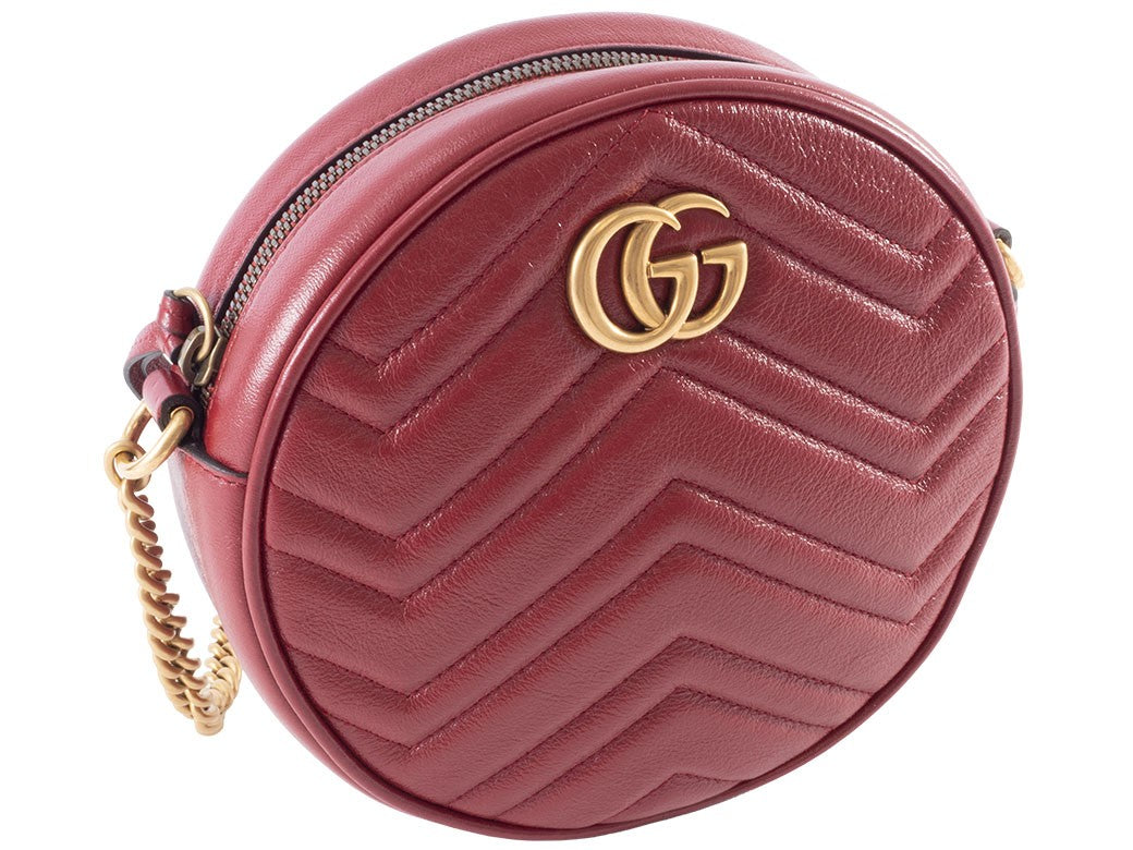 GUCCI GG Marmont Chain Shoulder Bag Red Round Heart Woman 550154 Preowned Auth1