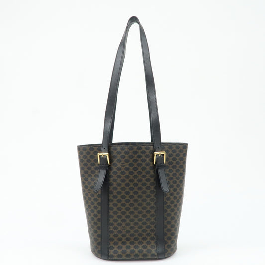 Auth CELINE Shoulder Bag Macadam Leather Tote Bag Brown Black Reuse Used1