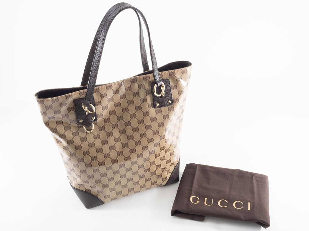 GUCCI GG Crystal Canvas Tote Bag Beige Leather A4 size 353706 Preowned Auth12