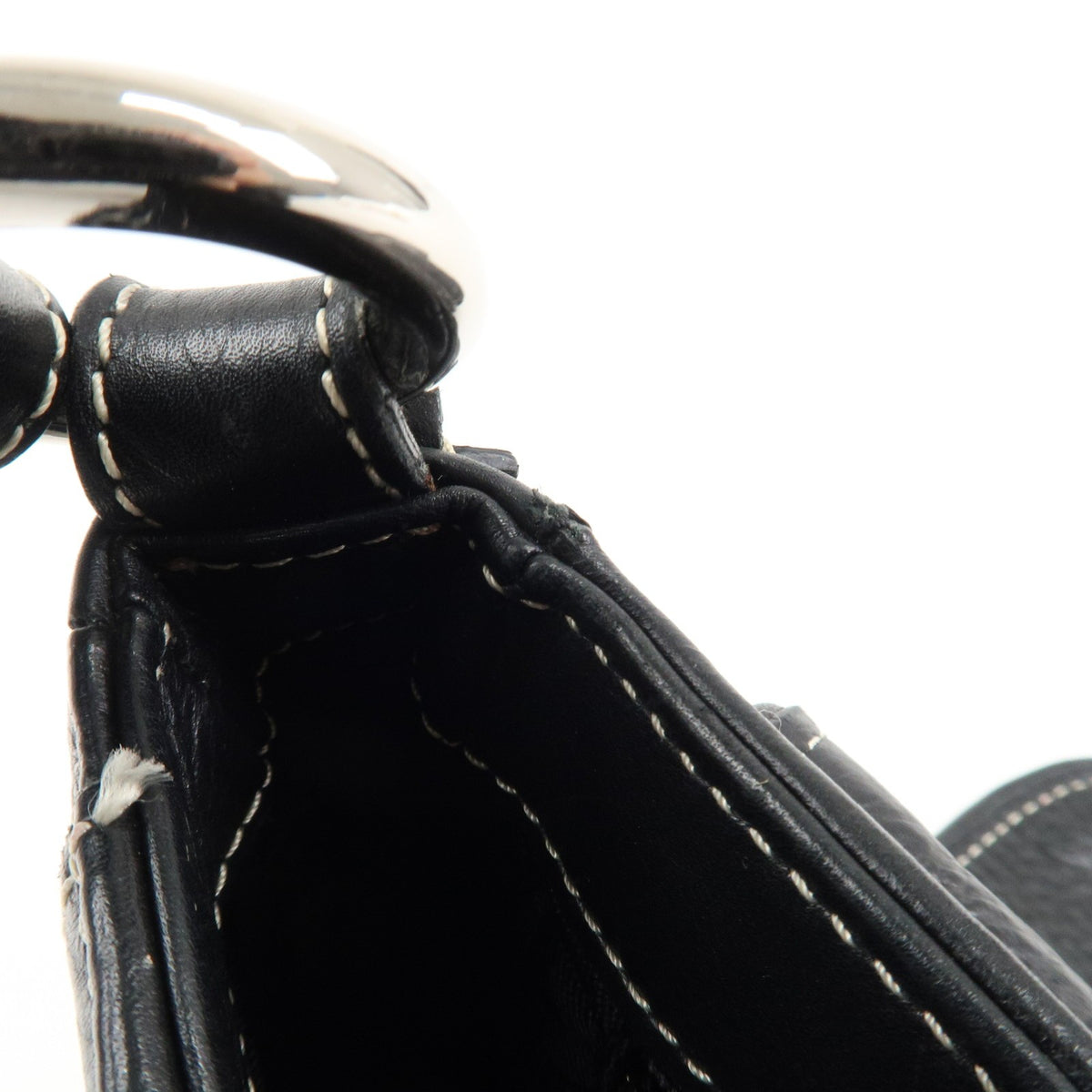 Christian Dior CD Logo Shoulder Bag Black Leather Womens Handbag Preowned Auth20