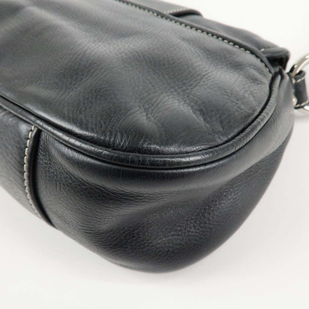 Christian Dior CD Logo Shoulder Bag Black Leather Womens Handbag Preowned Auth15