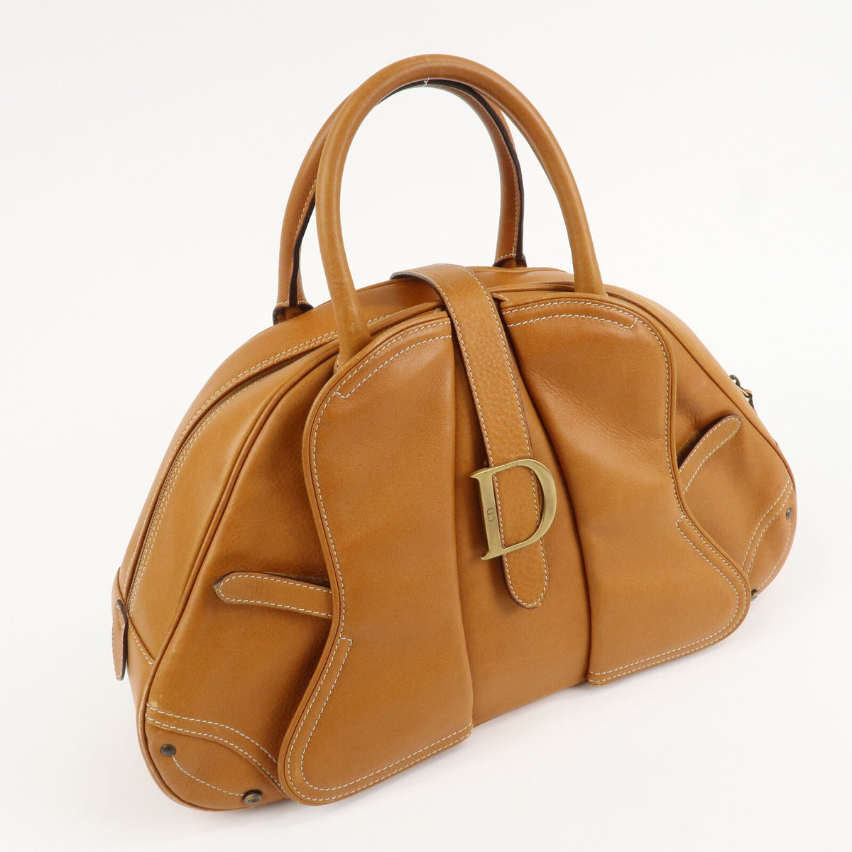 Christian Dior Double Saddle Bag Leather Tote Bag Handbag Preowned Auth2