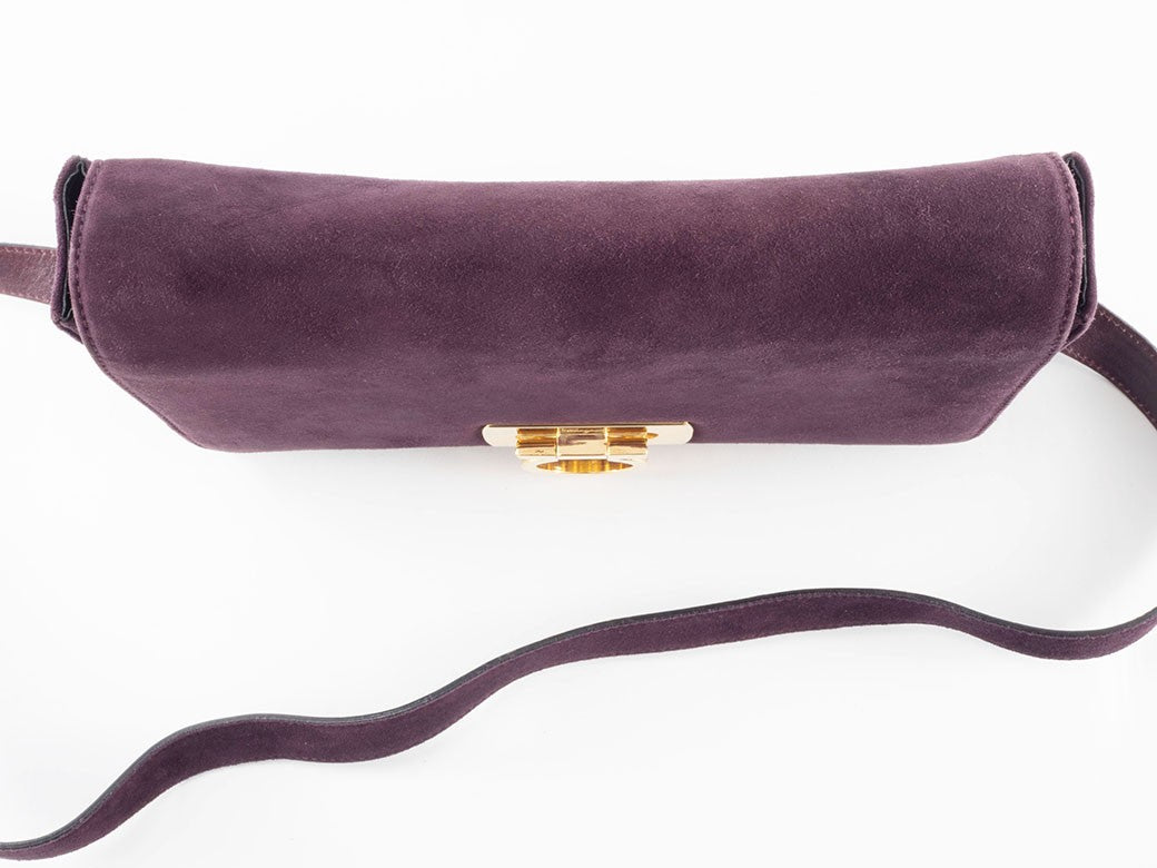 Salvatore Ferragamo Gancini Logo Crossbody Shoulder Bag Suede Purple Preowned14