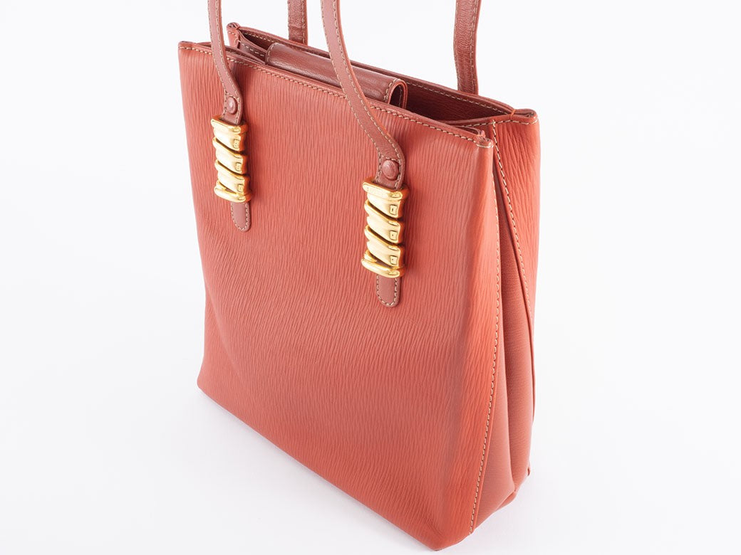 LOEWE Velazquez Shoulder Tote Bag Orange Leather Twisted Hardware Preowned20
